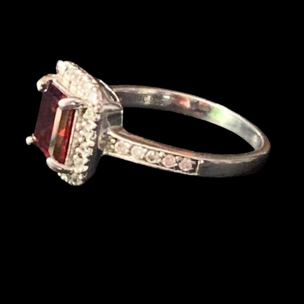 Sterling Silver Lab Created Red Garnet & Cz Ring - image 3